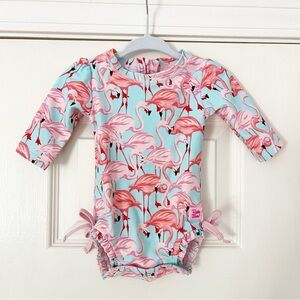 Ruffle Butts 🦩 Flamingo Print Rashguard One piece Swimsuit 0-3mo